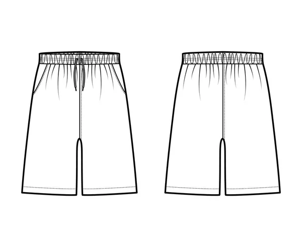 Shorts Sport träning Bermuda Activewear teknisk mode illustration med elastisk låg midja, dragband, fickor — Stock vektor