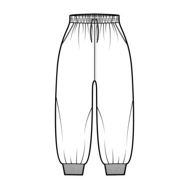 Eşofman altı, elastik kelepçeli teknik tasvirler, normal bel, yüksek katlı, çizgili, baldır uzunluğu