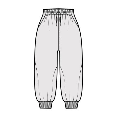 Eşofman altı, elastik kelepçeli teknik tasvirler, normal bel, yüksek katlı, çizgili, baldır uzunluğu