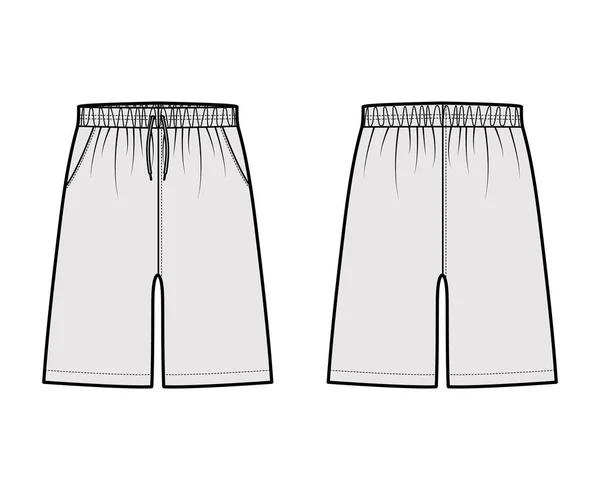 Pantalones cortos Entrenamiento deportivo Bermudas Activewear técnica moda ilustración con cintura baja elástica, cordones, bolsillos — Vector de stock