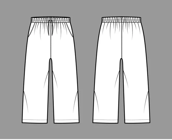 Bermudes shorts Activewear illustration de mode technique avec élastique taille basse, taille haute, cordons, poches, coupe décontractée — Image vectorielle
