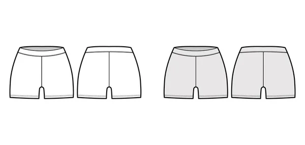 Bicicleta shorts técnica de moda ilustração com cintura baixa, ascensão, micro comprimento. Calças de desporto planas, calças de malha casuais — Vetor de Stock