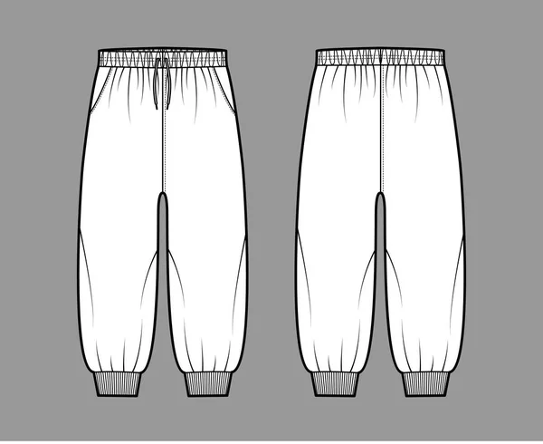 Shorts Jogginghose technische Mode Illustration mit elastischen Bündchen, niedrige Taille, Aufstieg, Kordelzug, Wadenlängentraining — Stockvektor