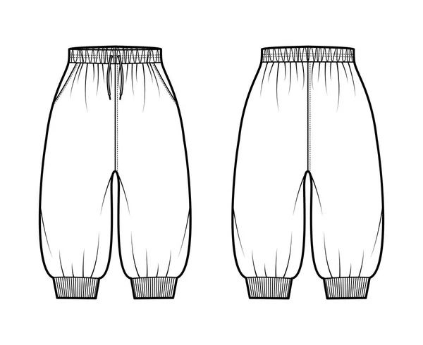 Short Sweatpants illustration de mode technique avec poignets élastiques, taille normale, taille haute, cordons de serrage, longueur du genou. — Image vectorielle