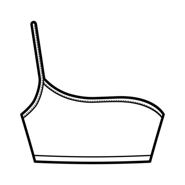 Bralette monospalla Bustier top illustrazione tecnica di moda con lunghezza ritagliata, spaghetti strap. Costumi da bagno reggiseno piatto — Vettoriale Stock