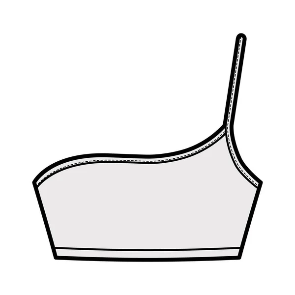 En axel bralette Bustier topp teknisk mode illustration med beskärd längd, spaghetti rem. Baddräkter med platt bh — Stock vektor