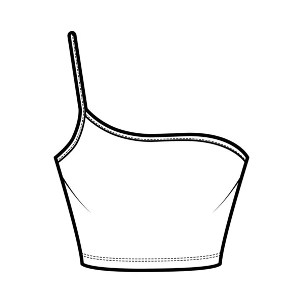 Een schouder camisole Bustier top technische mode illustratie met bijgesneden lengte, spaghetti band. Vlakke beha zwemkleding — Stockvector