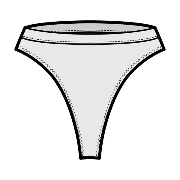 Thongs tekniska mode illustration med hög höjd, elastisk midjeband, små höfter täckning. Platta trosor underkläder — Stock vektor