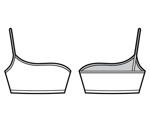 पीक लांबी, स्पॅगेटी स्ट्रॅपसह एक खांद्याचा बुरशी सर्वोच्च तांत्रिक फॅशन स्पष्टीकरण. फ्लॅट ब्रा स्विमवेअर — स्टॉक व्हेक्टर