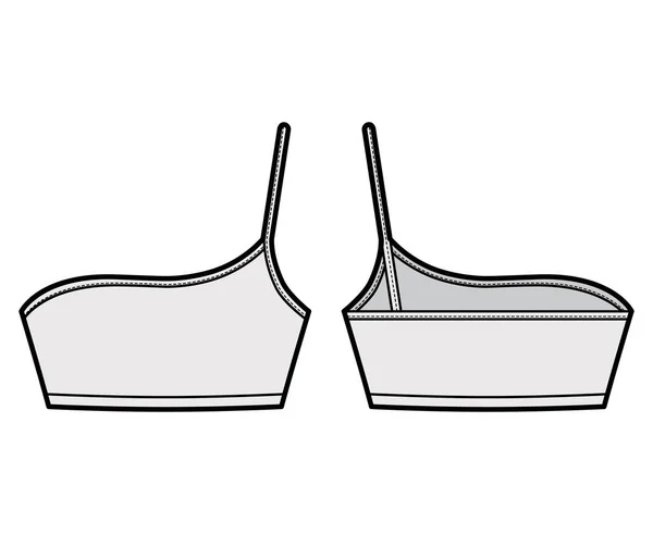 Jedna podprsenka Bustier top technické módní ilustrace s oříznutou délkou, špagetový popruh. Ploché plavky — Stockový vektor