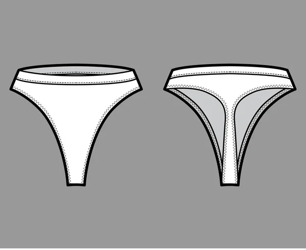 Thongs ilustração de moda técnica com alta ascensão, cintura elástica, cobertura de quadris pequenos. cuecas planas lingerie —  Vetores de Stock