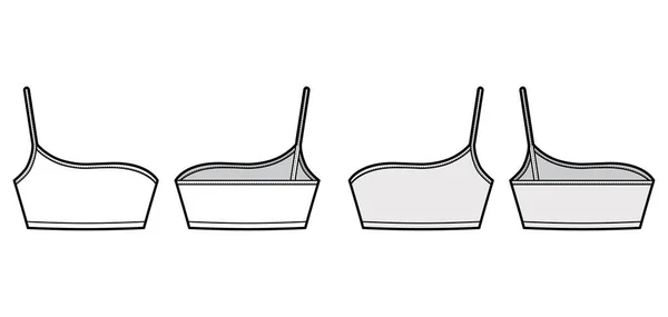 Jedna podprsenka Bustier top technické módní ilustrace s oříznutou délkou, špagetový popruh. Ploché plavky — Stockový vektor