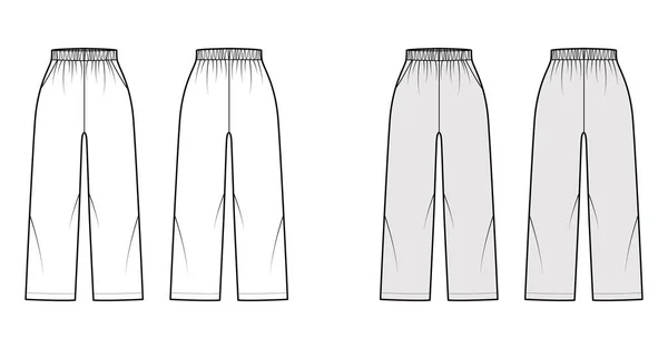 Pull-On Pants Sport Shorts technische Mode Illustration mit elastischen normalen Taille, Hochhaus, Taschen, Knöchellänge — Stockvektor