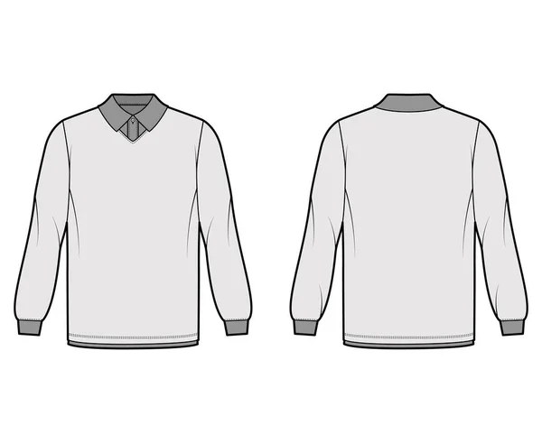 Рубашка двойная техническая модная иллюстрация с длинными рукавами, длиной туники, шеей кронштейна, большого размера, плоский классический воротник — стоковый вектор