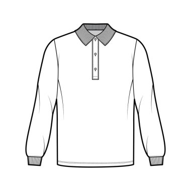 Gömlek polosu, uzun kollu, örgü manşetli, henley düğmeli tasmalı, büyük boy teknik tasma. Kıyafet üstünlüğü.