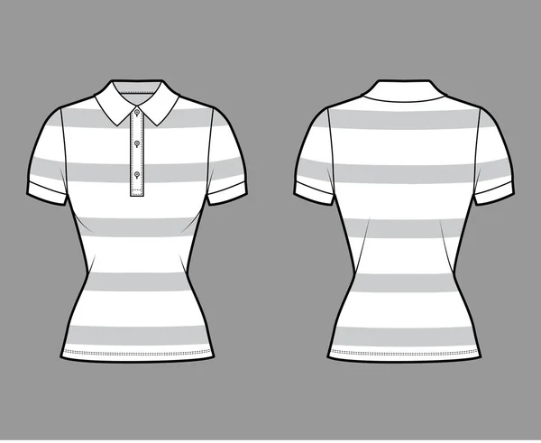 Camisa rugby rayas técnica moda ilustración con mangas cortas, longitud de la túnica,, cuerpo ajustado, cuello de polo henley. — Archivo Imágenes Vectoriales