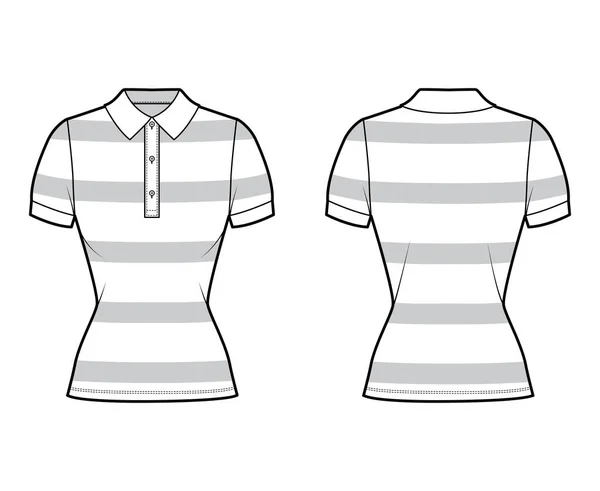 Camisa rugby rayas técnica moda ilustración con mangas cortas, longitud de la túnica,, cuerpo ajustado, cuello de polo henley. — Archivo Imágenes Vectoriales