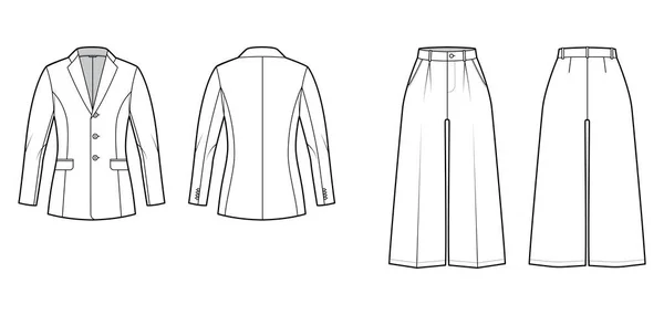 Ensemble de costume culotte - veste classique illustration de mode technique avec deux pièces, simple poitrine, corps ajusté Plat — Image vectorielle