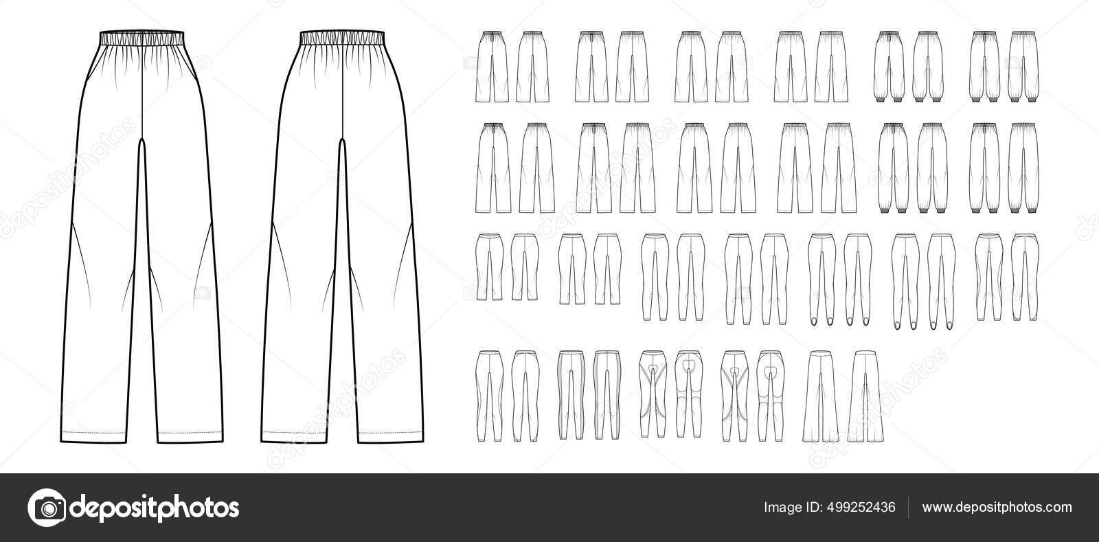 Baggy Pants Fashion Technical Drawing Template Stock Vector