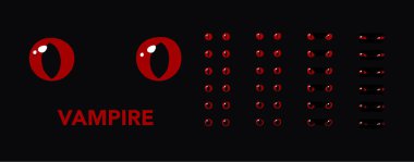 Kırmızı vampirlerin parlayan gözleri karanlık arka plan fantezi çizgi film hayvan sürüngen kedi canavar canavar ejderha parlak öğrenci vektör çizimi