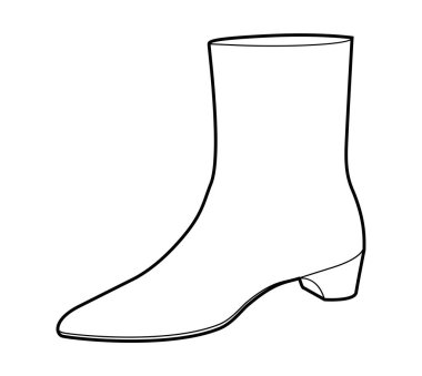 Topuklu ayakkabı, kadın ayakkabısı, tek sıra. Soğuk hava estetik gardırobu için kalın tabanlı yuvarlak ayak parmağı. Teknik moda illüstrasyonu CAD modelleme temiz vektör erkekler unisex izole klasik stil