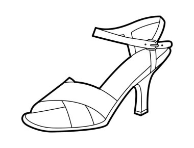 Düşük topuklu sandalet ayakkabılı kadınlar, tek çizim. Şehir yürüyüşü için çapraz kayışlı ayakkabı, aile toplantısı, gardırop. Teknik moda illüstrasyonu, CAD modeli, temiz vektör erkekler uniseks izole edilmiş rahat tarz.