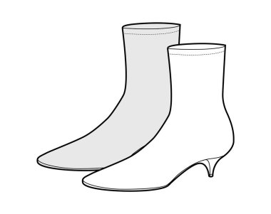 Kedi topuklu ayakkabılı kadın çizim çifti. Kış koleksiyonu için yumuşak bir topuk, moda modası. Teknik moda illüstrasyonu CAD modelleme Ayrıntılı vektör erkekler unisex izole zarif stil