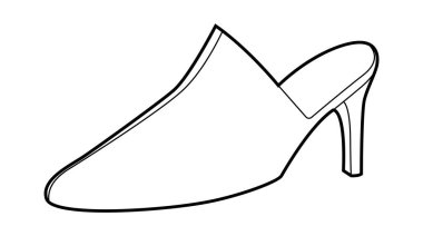 Katır ayakkabılı kadınlar, tek çizim. Şehir yürüyüşü için arka topuk ayakkabısı, yaratıcı ofis, rahat gardırop. Teknik moda illüstrasyonu, CAD modelleme, temiz vektör erkekler tek cinsiyetli münferit tarz.