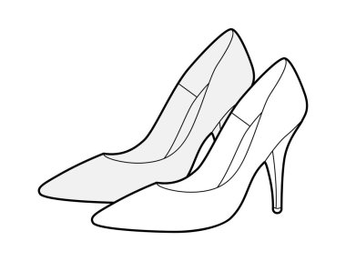 Sivri topuklu kadınlar çizim ayakkabısı giyerler. Ofis, düğün, akşam ve iş için şık ayakkabılar. Teknik illüstrasyon, CAD modelleme, rafine vektör erkekler uniseks izole edilmiş ince stil.