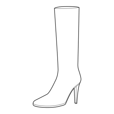 Topuklu ayakkabılar diz boyu, tek sıra kadın ayakkabıları. Soğuk hava gardırobu için sivri topuklu uzun bir kuyu. Teknik moda illüstrasyonu CAD modelleme temiz vektör erkekler unisex izole klasik stil.
