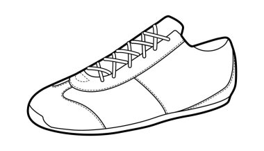 Koşu ayakkabısı çizimi. Öğrenci görünüşü için günlük spor ayakkabıları, sokak tarzı. Teknik moda illüstrasyonu, CAD modeli, temiz vektör kadın erkek uniseks izole şehir tarzı.