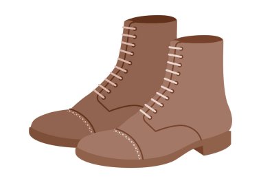 Kahverengi topaklı dantel çizmeli kadın düz ayakkabı. Sıcak mevsimde, şık bir akşam yemeği için balyoz desenli tasma. Teknik moda illüstrasyonu CAD tasarımı rafine vektör erkekler unisex izole modern stil.