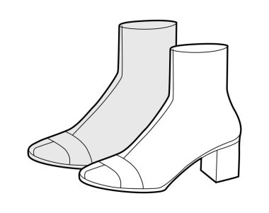 Kayış bloğu topuklu ayakkabı kadın taslak çifti. Kış koleksiyonu ve mevsimlik trend için dizilmiş topuklu ayakkabı detaylarıyla. Teknik moda illüstrasyonu CAD model vektör erkekler unisex izole zarif stil