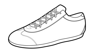 Neon koşu ayakkabısı çizimi. Sabah koşusu için temiz spor ayakkabıları, aktif dinlenme, park çalışması. Teknik moda illüstrasyonu, CAD modeli, temiz vektör kadın erkekler unisex izole edilmiş taze stil.