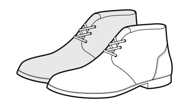 Chukka kadın çizim çifti. Sıradan şehir kıyafetleri ve hafta sonu kıyafetleri için çizme bağla. Teknik moda illüstrasyonu CAD model vektör adam unisex izole klasik stil.