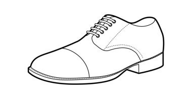 Derbi erkekleri tek ayakkabı ipini bağlar. Açık bağcıklı deri ayakkabılar çok yönlü şık ofis tarzı. Teknik illüstrasyon CAD taslak çizim vektör ana hatları beyaz arkaplanda izole.