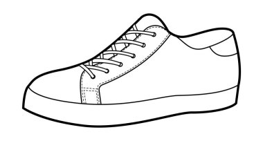 Düşük topuklu ayakkabılar, tek çizim. Kotlar için çok yönlü ayakkabılar, kaykay parkı, kadın üniforması için hafta sonu yürüyüşü. Teknik moda illüstrasyonu, CAD modeli, temiz vektör izole edilmiş günlük biçim.
