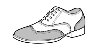 İzleyiciler tek sıra halinde giyiniyor. İki ton Oxford Derbisi klasik takım elbise ayakkabılarını bağlıyor. Teknik moda illüstrasyonu CAD taslak çizim vektörü kadın uniseks izole.