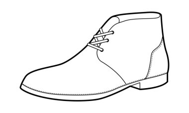 Chukka kadınları tek sıra çiziyor. Seyahat yürüyüşü ve rahat ofis görünüşü için botlarını bağla. Teknik moda illüstrasyonu CAD modelleme temiz vektör adam unisex izole modern tarz.