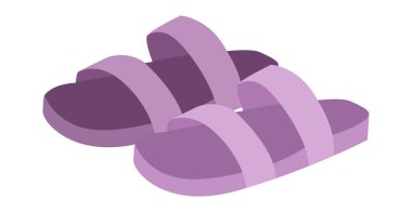 Mor sandaletli ayakkabılı kadın düz ayakkabı. Otel spa 'sı için çift kayışlı sandalet. Teknik moda illüstrasyonu CAD modelleme yumuşak vektör adam uniseks izole modern biçim.