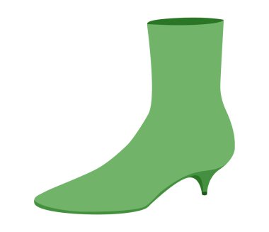 Yeşil kedi topuklu ayakkabılı kadınlar düz renkli. Sonbahar için yumuşak, şık ve şık giyimli alçak topuk. Teknik moda illüstrasyonu CAD modelleme düz vektör erkekler uniseks izole moda tarzı