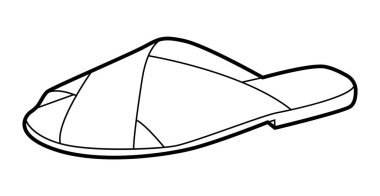 Sandalet ayakkabılı kadınlar tek sıra. Havuz kenarında gevşemiş görünüm için ayak parmaklarını çapraz bağla. Teknik moda illüstrasyonu CAD modelleme temiz vektör adam unisex izole modern tarz.