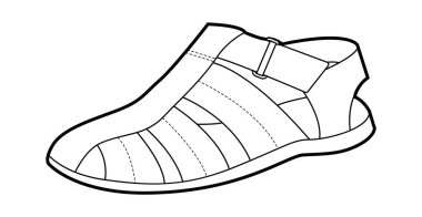 Gladyatör sandalet ayakkabılı kadınlar tek sıra. Tatil gezisi için çok kayışlı sandalet rahat bir stil. Teknik moda illüstrasyonu CAD modelleme temiz vektör adam unisex izole modern tarz.