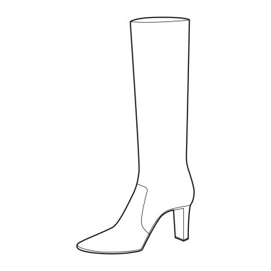 Topuklu ayakkabılı kadınları tek sıra yapın. Buzağı kuyusu ve topuğu soğuk hava kıyafetleri için. Teknik moda illüstrasyonu CAD model vektör erkekler unisex izole klasik stil