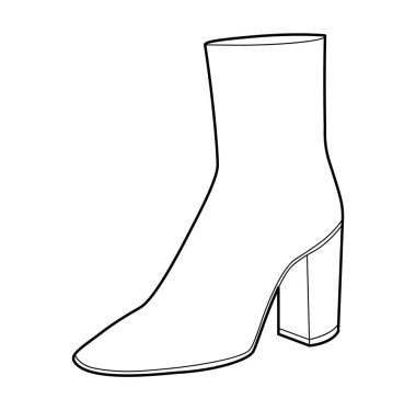 Kalın topuklu ayakkabılı kadınlar tek sıra halinde. Soğuk hava ve estetik için güçlü mevcudiyeti olan topuklu ayakkabı. Teknik moda illüstrasyonu CAD modelleme temiz vektör erkekler unisex izole klasik stil
