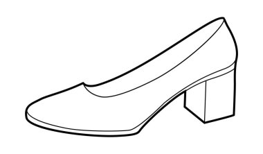 Topuklu ayakkabı pompalı kadın çizimi. Kokteyl, toplantı ve gece yürüyüşü için kapalı ayak parmağı ayakkabısı. Teknik moda illüstrasyonu, CAD modelleme, temiz vektör erkekler uniseks izole klasik stil.