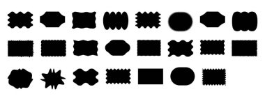 Tek renkli siyah dalgalı konuşma baloncukları seti. Düzensiz sohbet hatları ve çizgi roman panelleri, diyaloglar ve diyalog grafikleri için mesaj şekilleri. Karışık balon siluetleri vektör illüstrasyonu.
