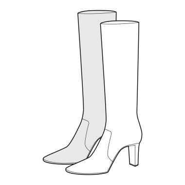 Topuklu ayakkabılı kadın robot resim çifti. Kış koleksiyonu ve mevsimlik trend için topuklu baldır mili. Teknik moda illüstrasyonu CAD model vektör erkekler unisex izole zarif stil