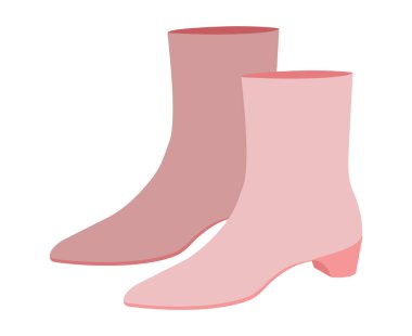 Pembe topuklu ayakkabı, çizmeli kadın, renkli çift. Zarafet için tıknaz tabanlı yuvarlak ayak parmağı, lüks olay görüntüsü. Teknik moda illüstrasyonu CAD tasarımı rafine vektör erkekler unisex izole modern stil