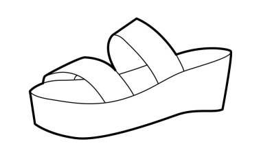 Flatform sandalet ayakkabılı kadınlar tek sıra. Tatil partisi için çift kayışlı sandalet rahat stil. Teknik moda illüstrasyonu CAD modelleme temiz vektör adam unisex izole modern tarz.